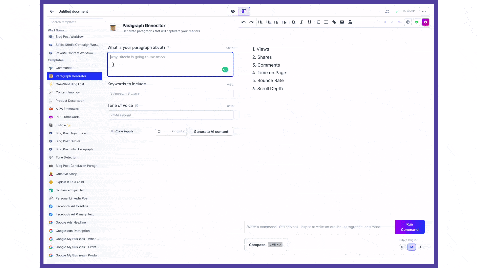 generating a paragraph in jasper